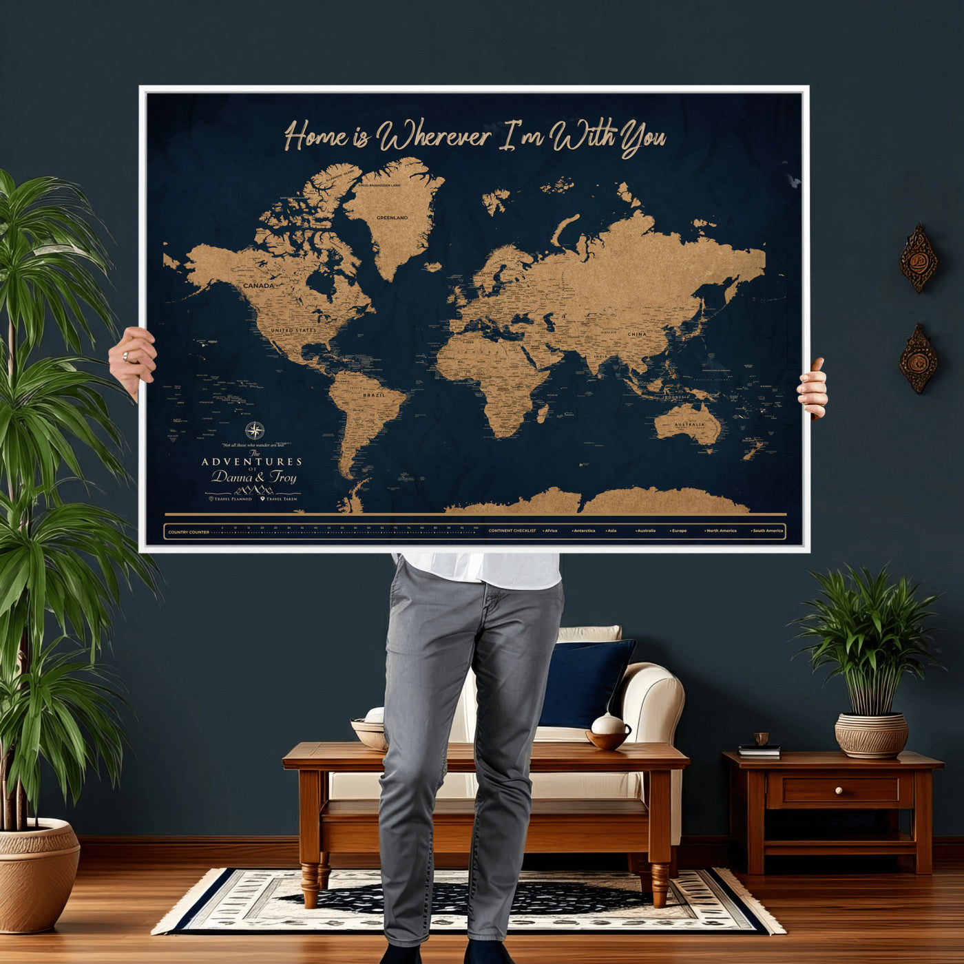 45598170-MGV-CV-36X24 - Custom Push Pin World Map Canvas Print – Personalized Travel Map Wall Art