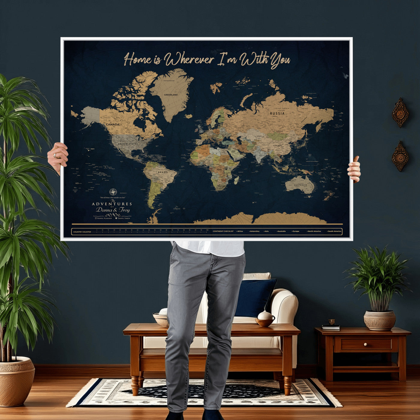 14276407-MGV-CV-36X24 - Custom Push Pin World Map Canvas Print – Personalized Travel Map Wall Art