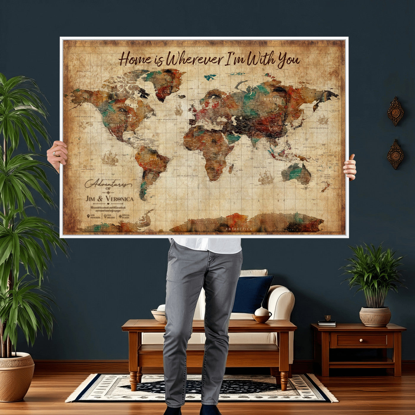 48389322-MGV-CV-36X24 - Custom Push Pin World Map Canvas Print – Personalized Travel Map Wall Art