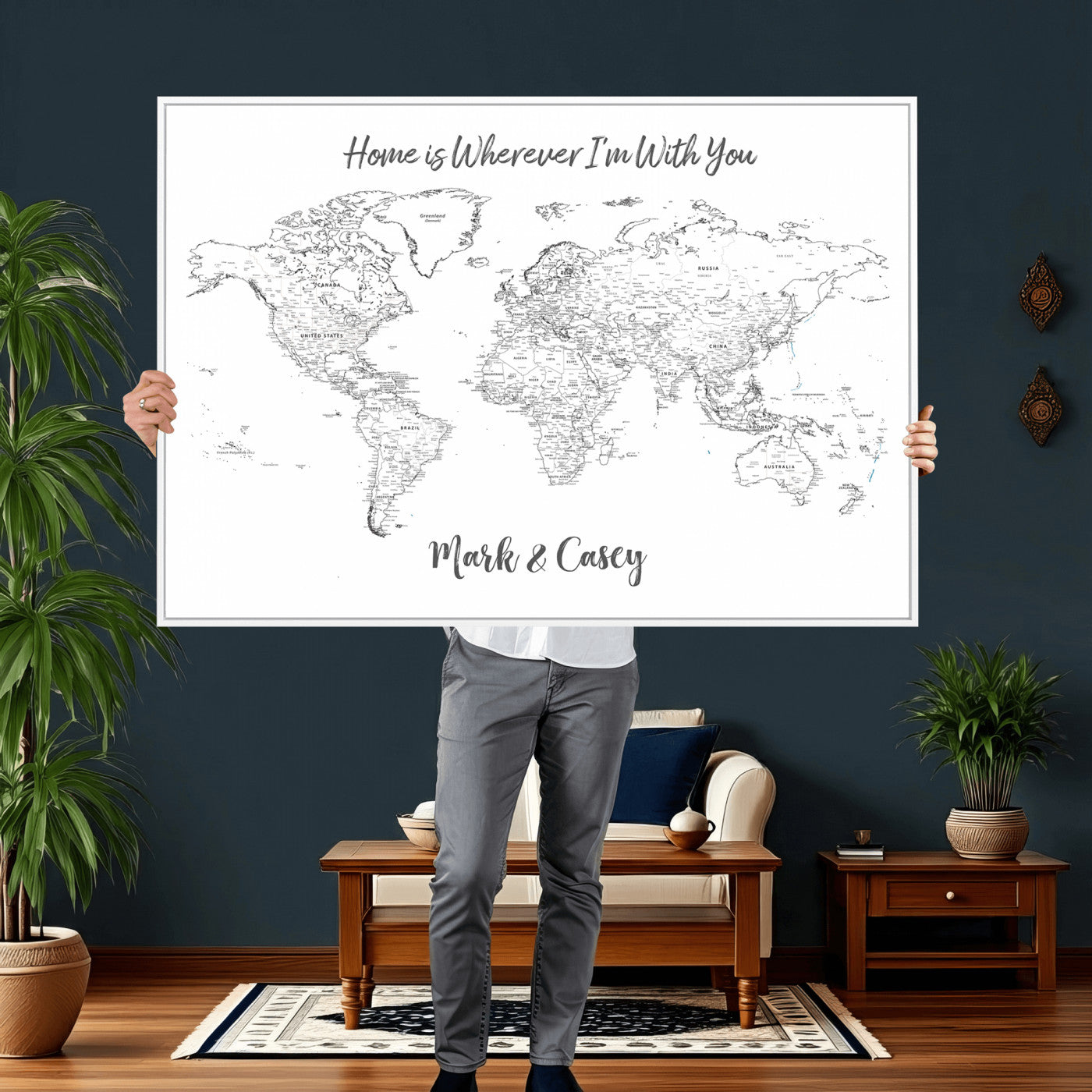 84721465-MGV-CV-36X24 - Custom Push Pin World Map Canvas Print – Personalized Travel Map Wall Art