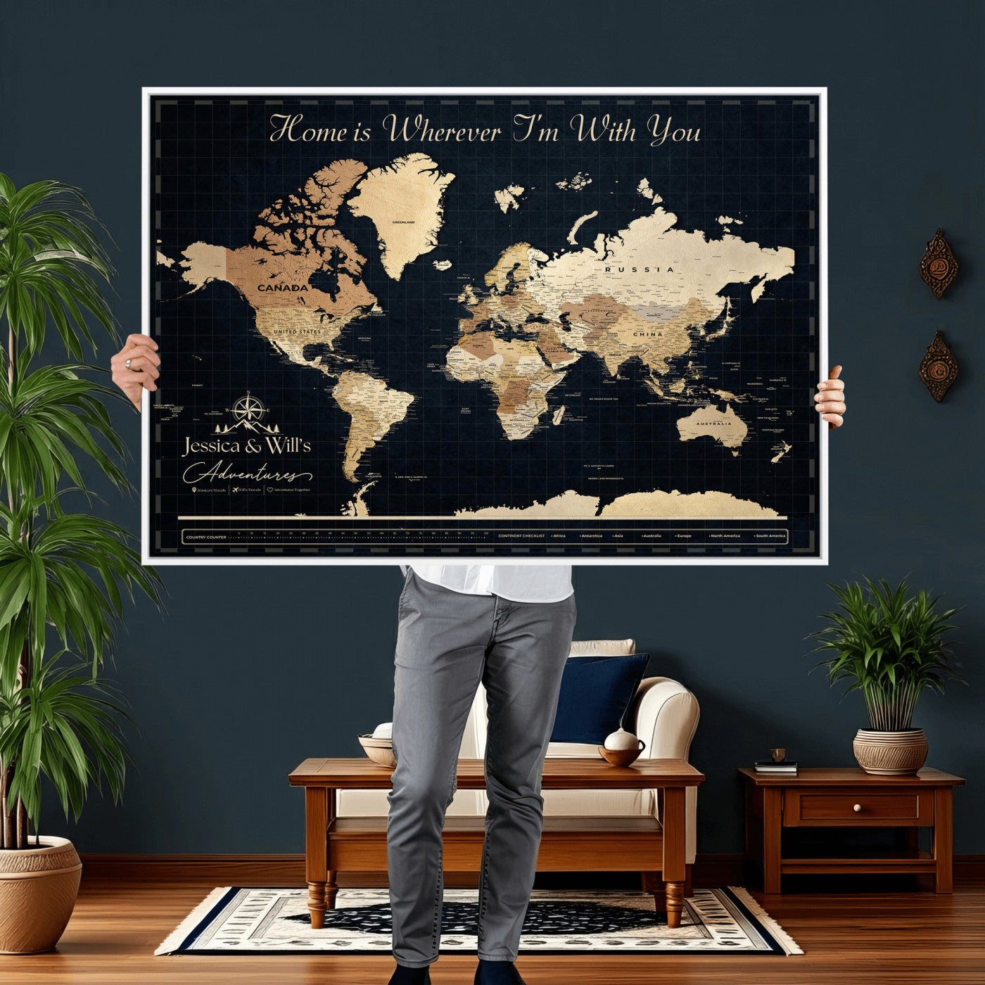 83786806-MGV-CV-36X24 - Custom Push Pin World Map Canvas Print – Personalized Travel Map Wall Art