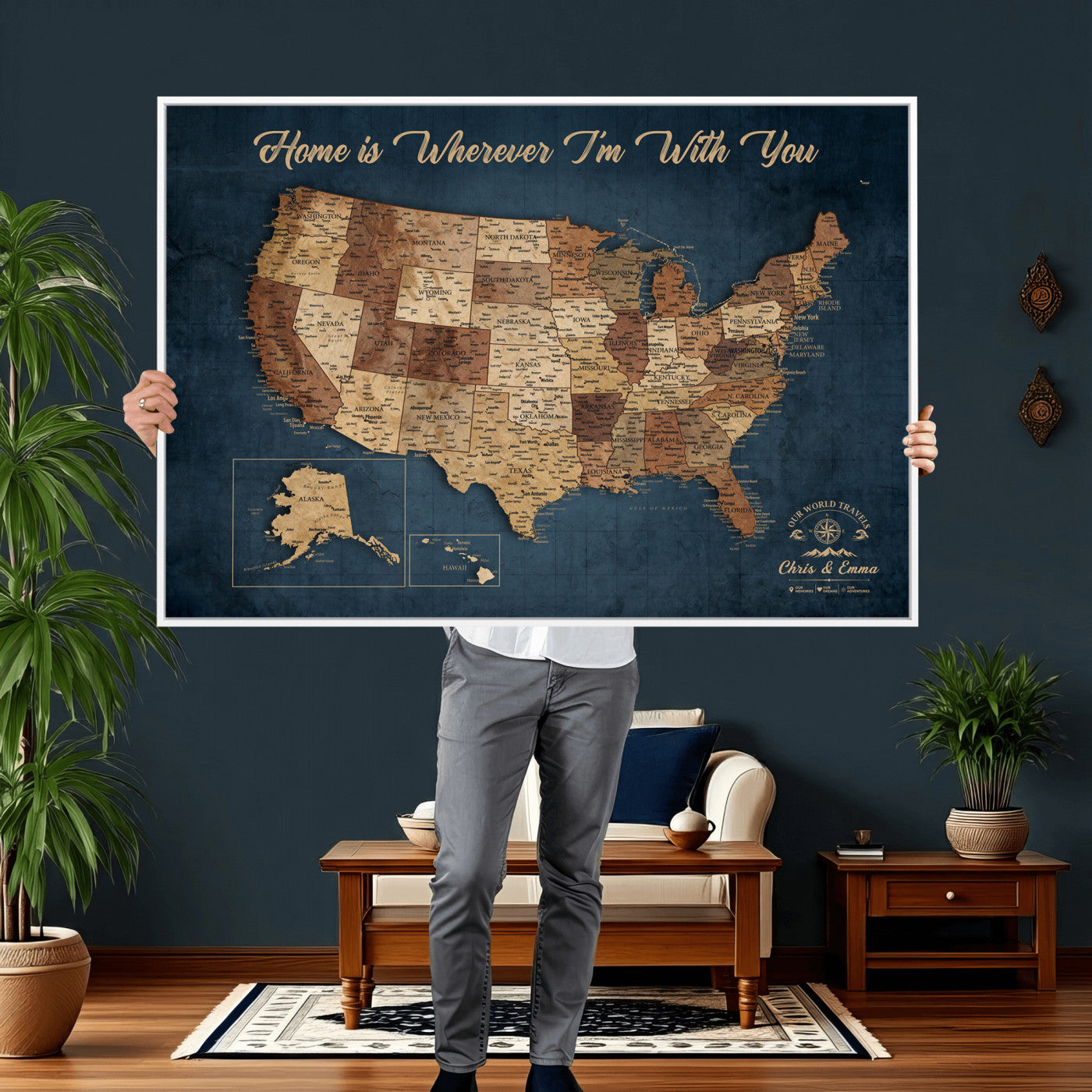 87620242N-MGV-CV-36X24 - Personalized USA Push Pin Travel Map Wall Art Canvas Print | Custom United States Map, Push Pin Map - USA Bucket List Map