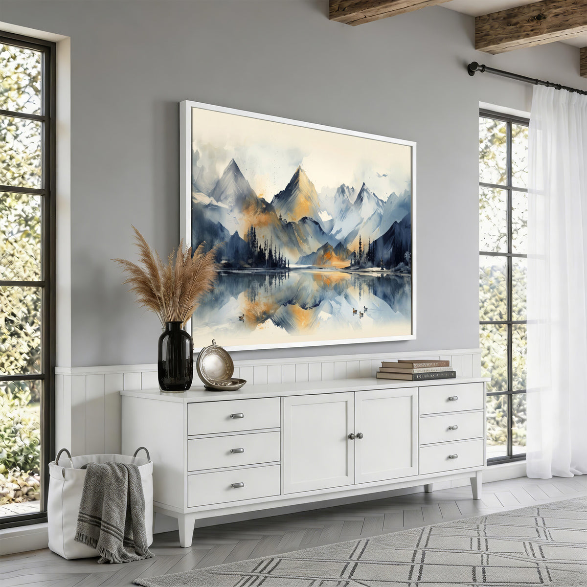 10196184T-MGV-CV-36X24 - Lake Abstract Mountain Wall Art Canvas Print