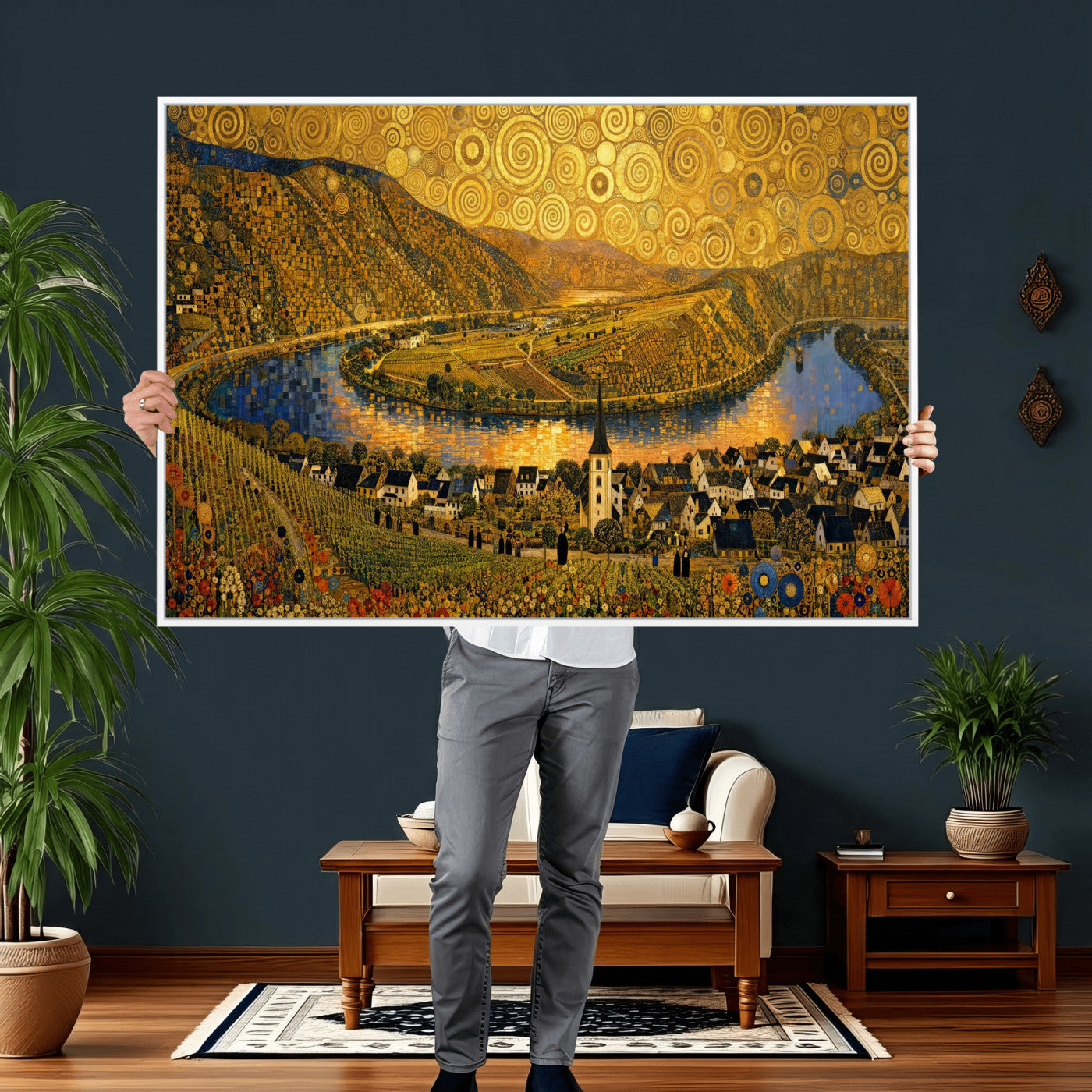 33713008-MGV-CV-36X24 - Gustav Klimt Style Mosel City Wall Art Canvas Print