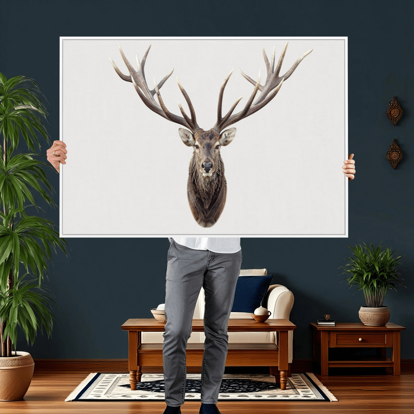 840173GY-MGV-CV-36X24 - Majestic Red Deer Canvas Wall Art – Stag Antlers Horns Print, Wildlife Hunting Poster, Rustic Cabin Lodge Decor