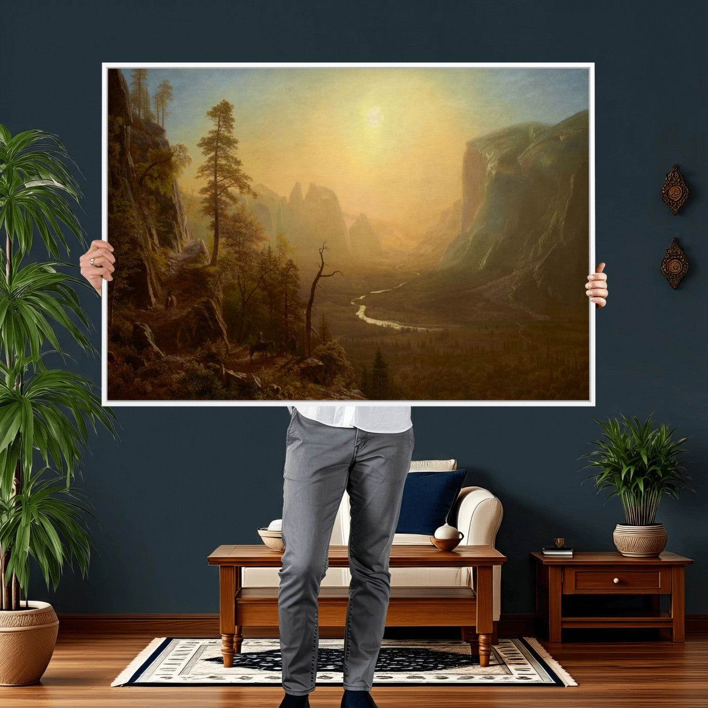 32350988-MGV-CV-36X24 - Albert Bierstadt Among the Sierra Nevada California Yosemite Wall Art Canvas Print, Classic Fine Art Painting Print