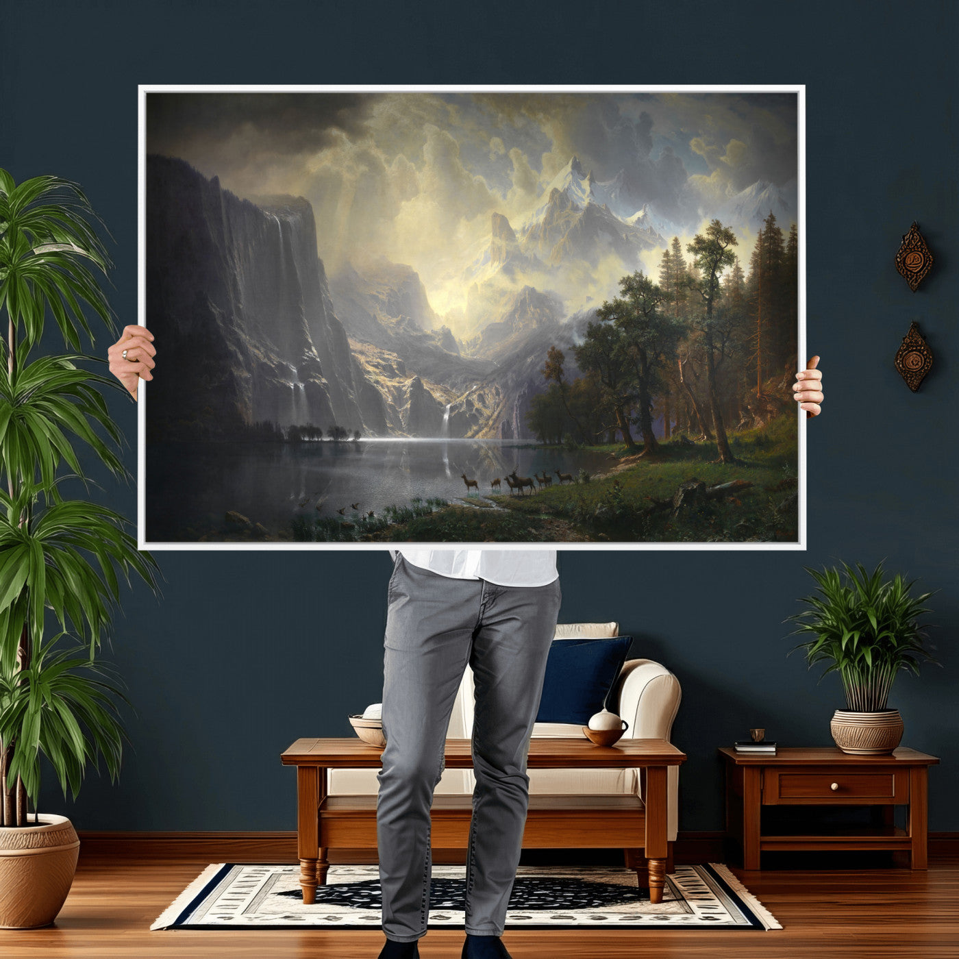 88679214-MGV-CV-36X24 - Albert Bierstadt Among the Sierra Nevada California Yosemite Wall Art Canvas Print, Classic Fine Art Painting Print