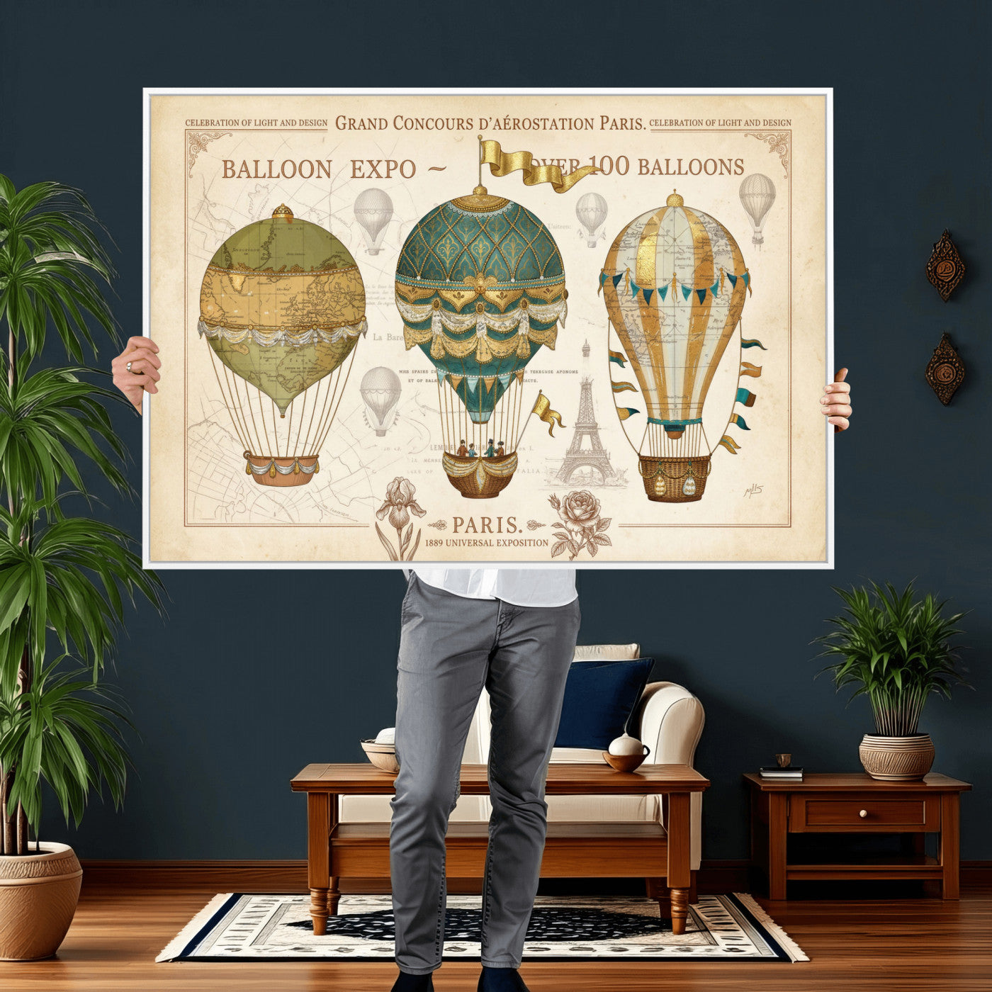 31530449-MGV-CV-36X24 - Kimberly Allen Paris Balloon Expo Wall Art Canvas Print, Vintage 1889 French Hot Air Balloon Poster