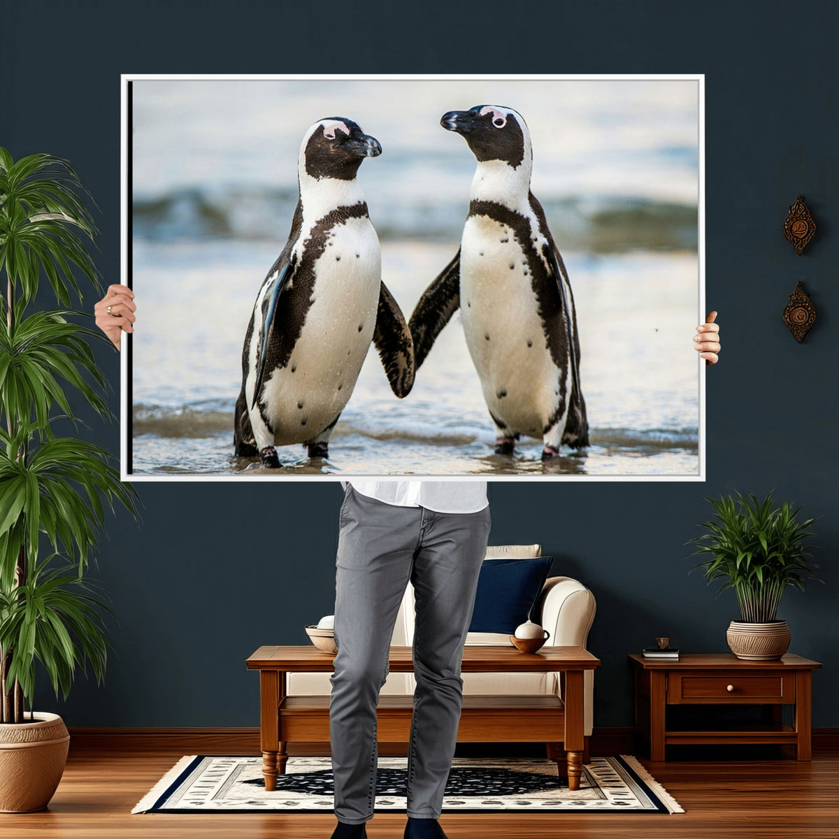 64870405-MGV-TP-30X20 - African Penguins Boulders Beach Wall Art Canvas Print, Cute Penguin Couple Photo Print