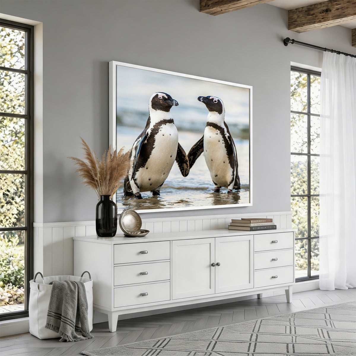 64870405-MGV-TP-30X20 - African Penguins Boulders Beach Wall Art Canvas Print, Cute Penguin Couple Photo Print