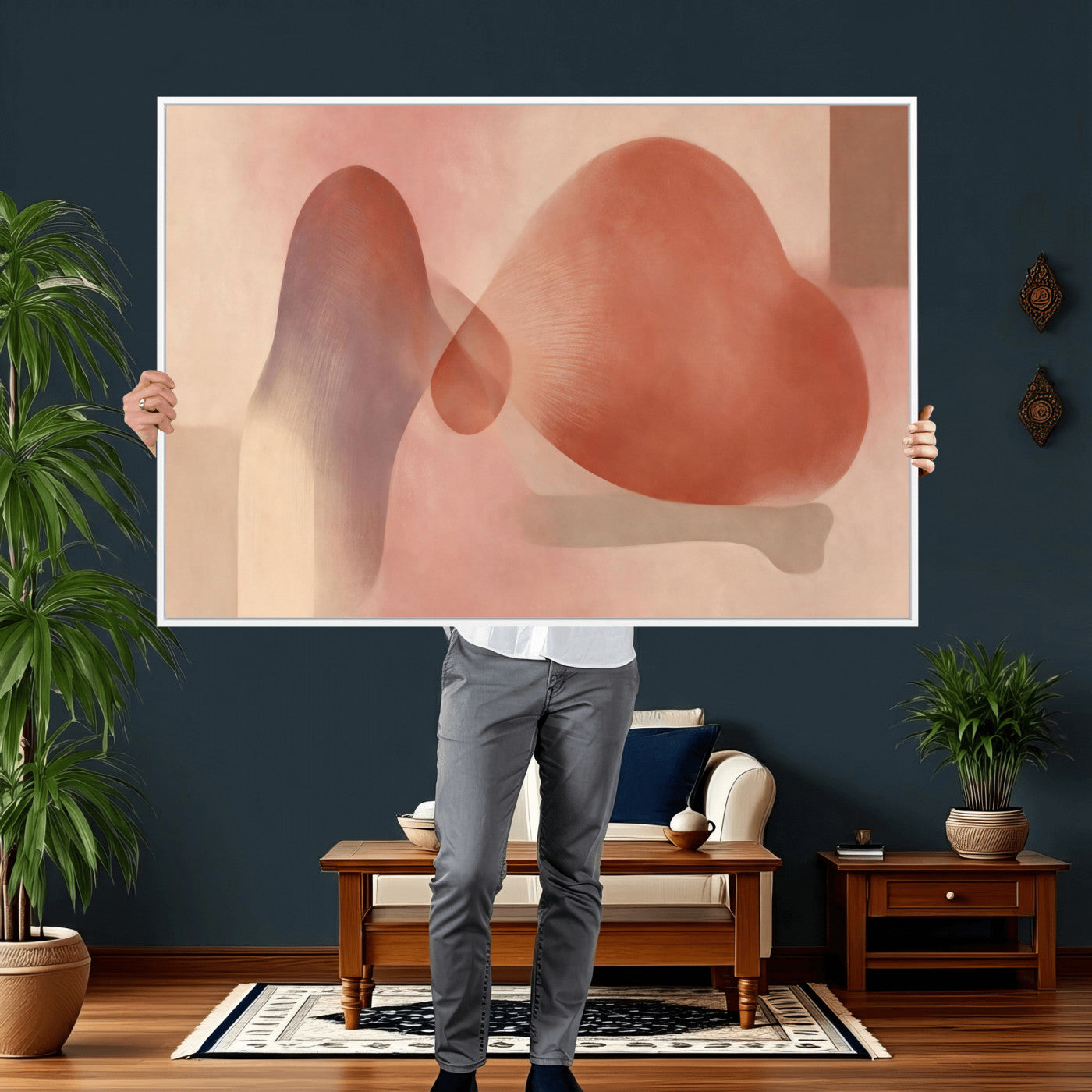 85110643-MGV-CV-36X24 - Vinna Begin Calin Biomorphic Abstract Wall Art Canvas Print, Terracotta Pink Organic Shapes Art Painting Print