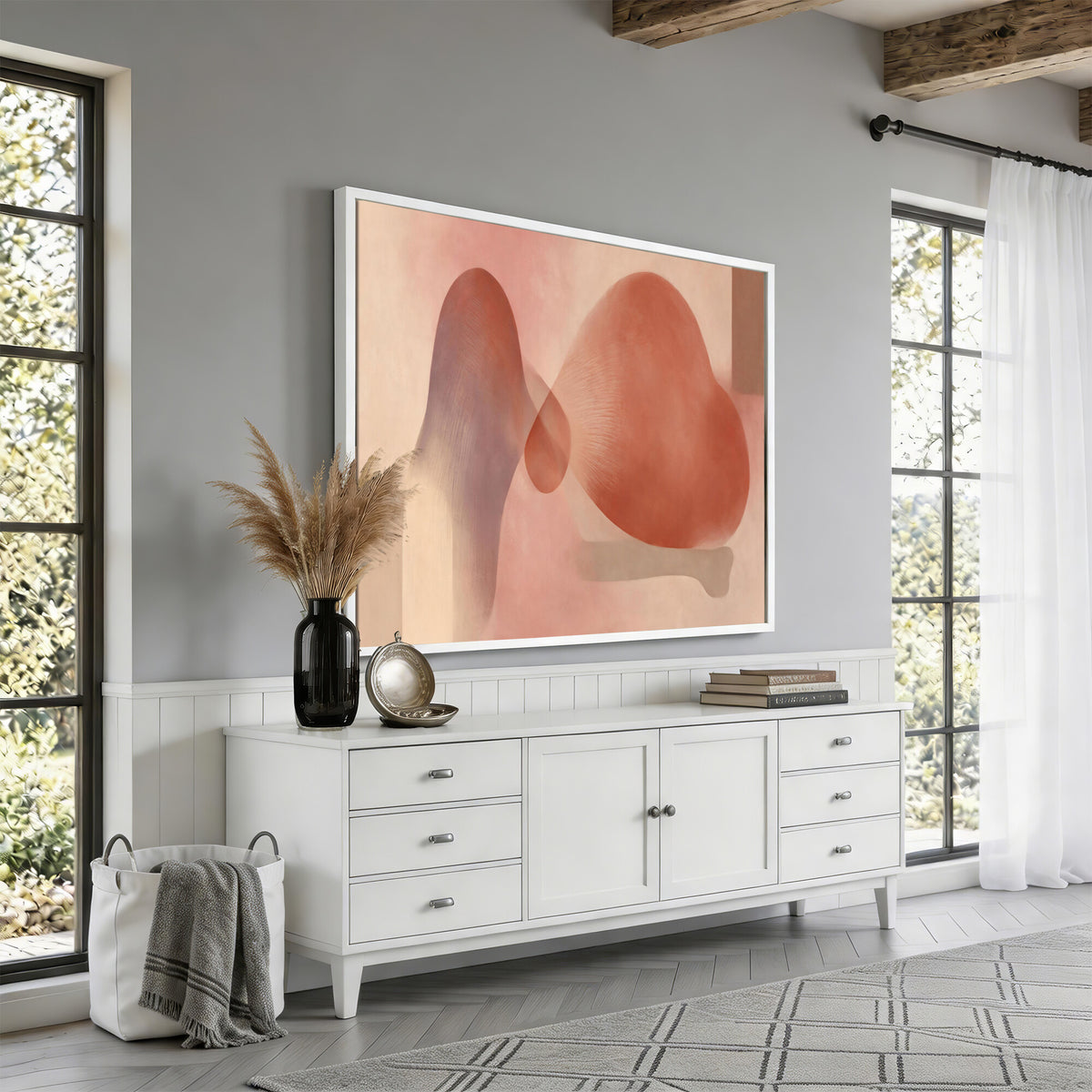 85110643-MGV-CV-36X24 - Vinna Begin Calin Biomorphic Abstract Wall Art Canvas Print, Terracotta Pink Organic Shapes