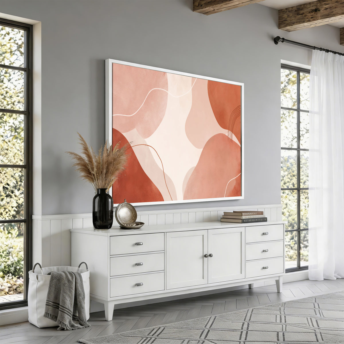 17685421-MGV-CV-36X24 - Abstract Boho Terracotta Wall Art Canvas Print, Mid Century Minimalist Painting Print