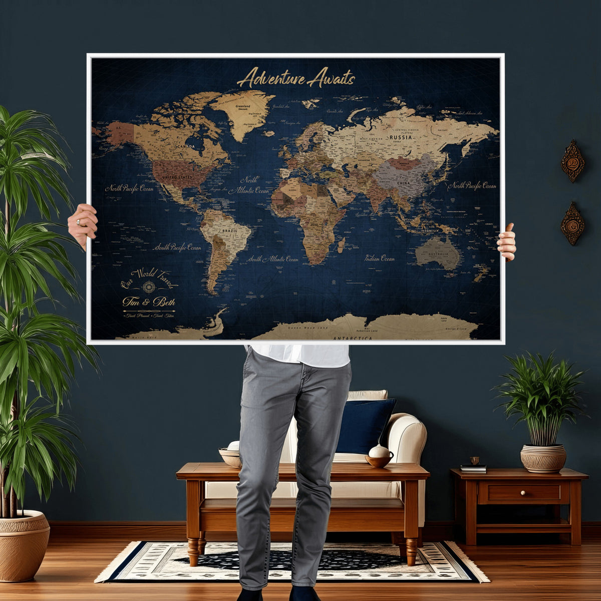74477969-MGV-CV-36X24 - Custom Push Pin World Map Canvas | Personalized Travel Tracker | Wedding Anniversary Gift for Couples | Adventure Map Wall Art with Pins