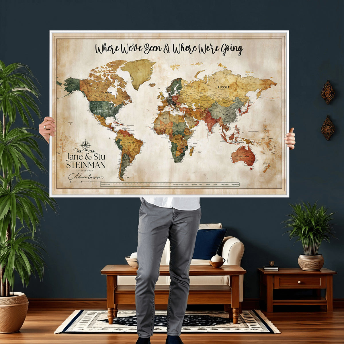 19542567-MGV-CV-36X24 - Custom Push Pin World Map Canvas | Personalized Travel Tracker - NEWMAP-167