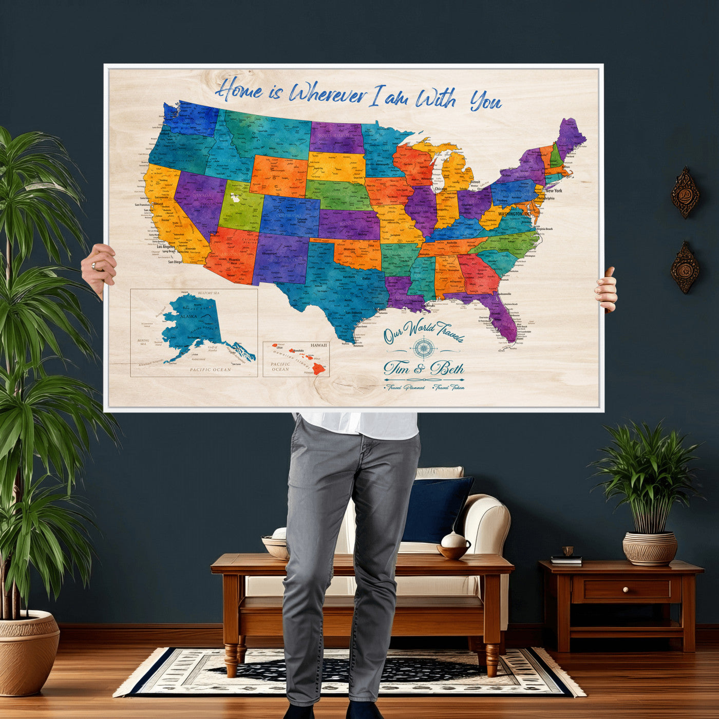 588510355-MGV-CV-36X24 - Personalized USA Push Pin Travel Map – Custom United States Map Wall Art
