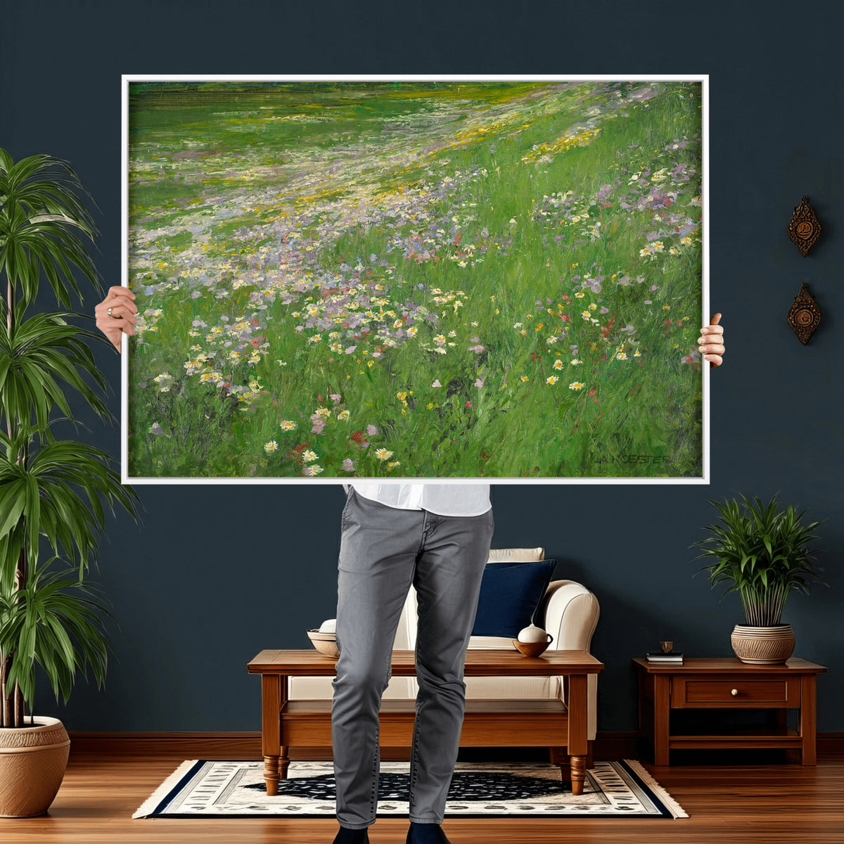 63535040-MGV-CV-36X24 - Alexander Koester Flower Meadow Canvas Wall Art, Vintage Landscape Print