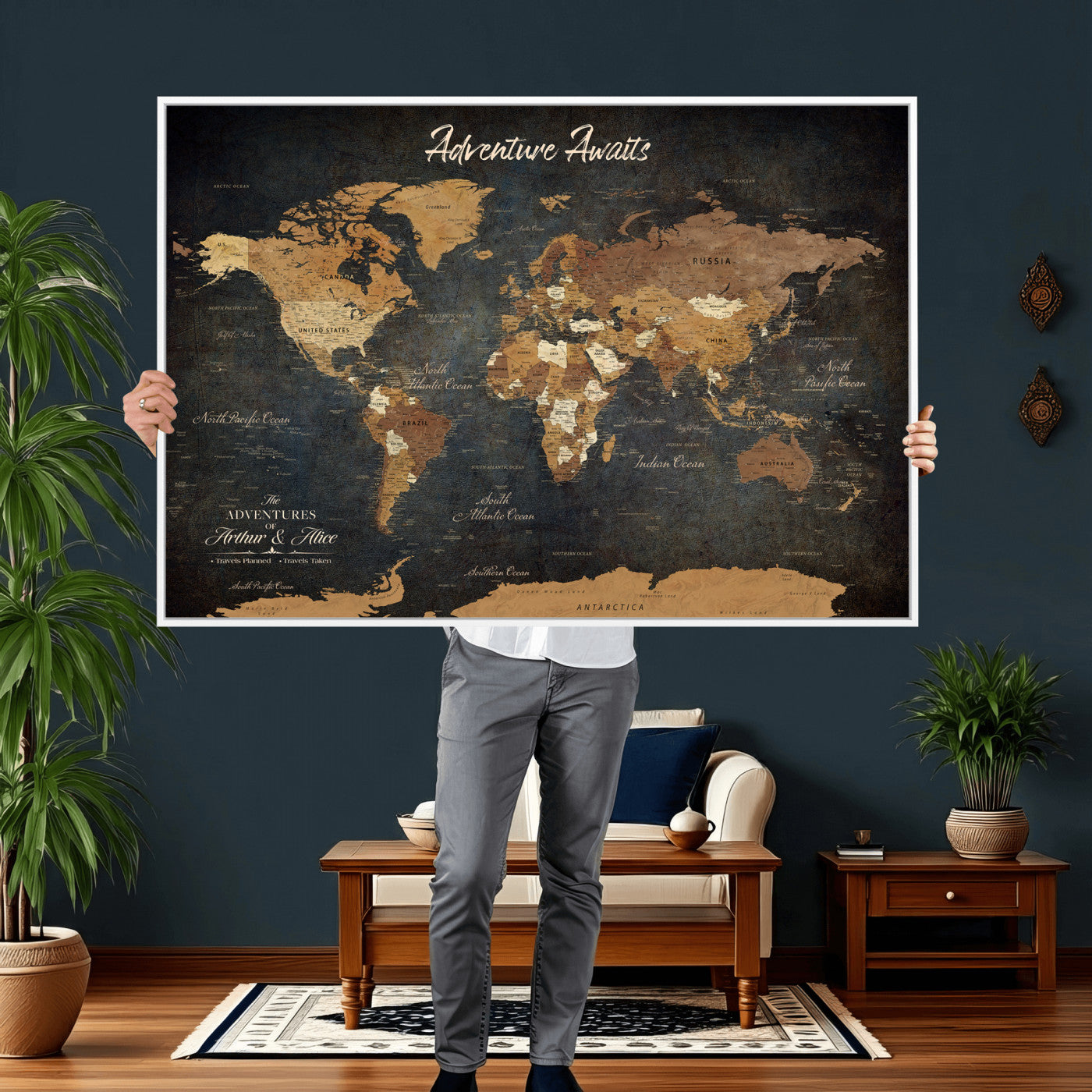 195425676576-MGV-CV-36X24 - Custom Push Pin World Map Canvas PRINT | Personalized Travel Tracker | Wedding Anniversary Gift