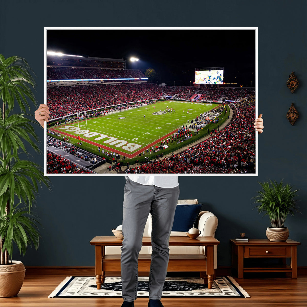 73520603-_Poster-30x20 - Georgia Bulldogs Sanford Stadium Canvas Print 3 Piece Framed Wall Art Extra Large Floating Frame Nature Poster Made in USA