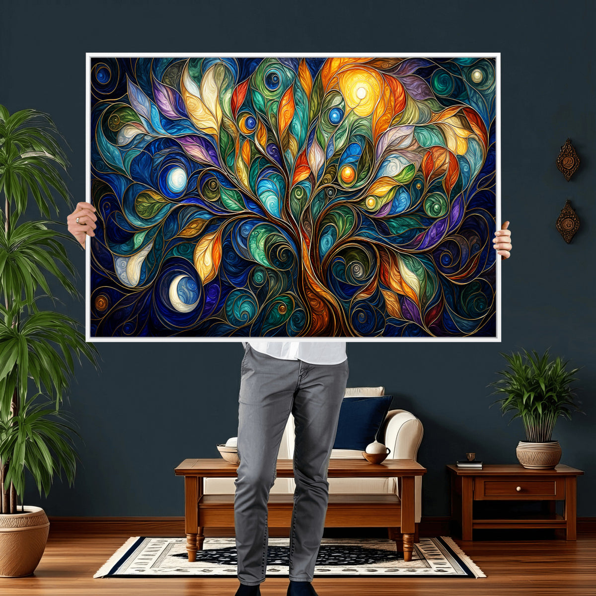 60127105-MGV-CV-36X24 - Psychedelic Tree Of Life Wall Art - Vibrant Swirl Cosmic Nature Decor