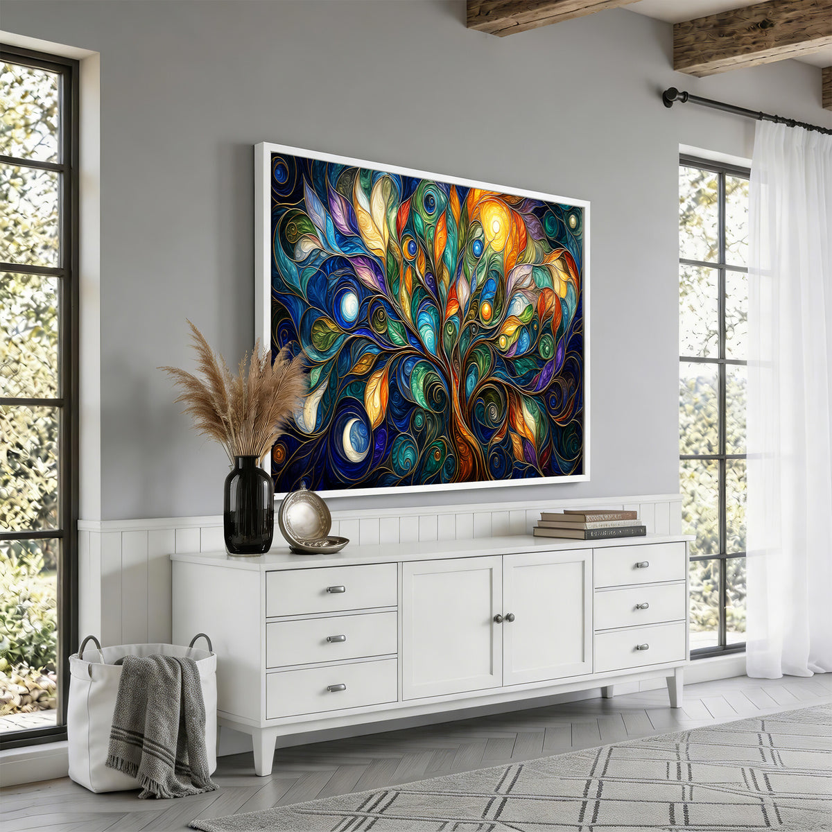60127105-MGV-CV-36X24 - Psychedelic Tree Of Life Wall Art - Vibrant Swirl Cosmic Nature Decor