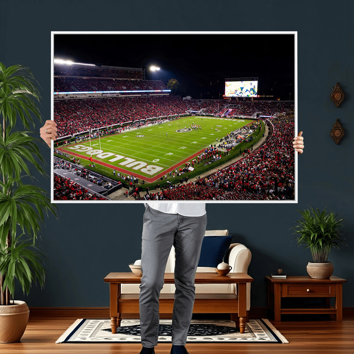 12753057-MGV-TP-30X20 - Sanford Stadium Night Game Canvas Wall Art - Georgia Bulldogs Football Stadium Print