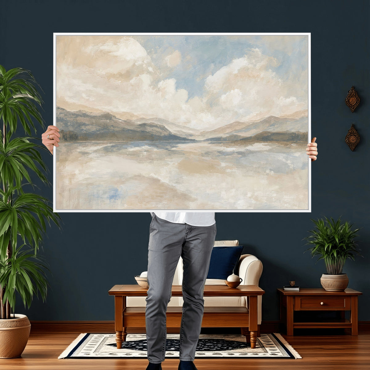 12998065-MGV-CV-36X24 - Serene Mountain and Lake Landscape Canvas Wall Art