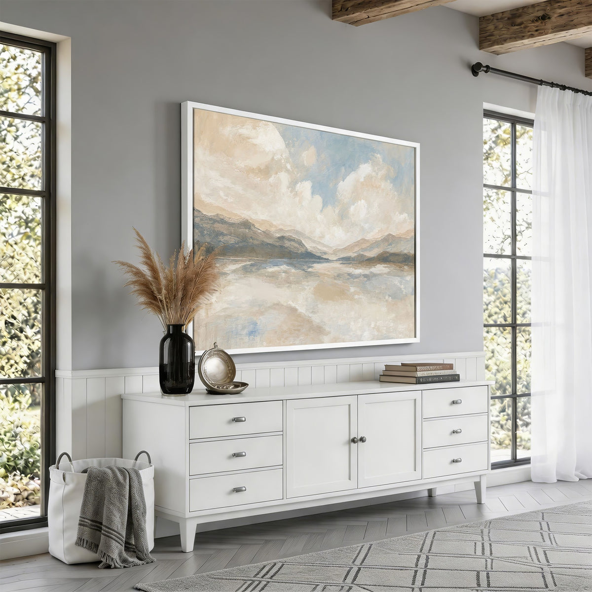 12998065-_Poster-30x20 - Serene Mountain and Lake Landscape Canvas Wall Art