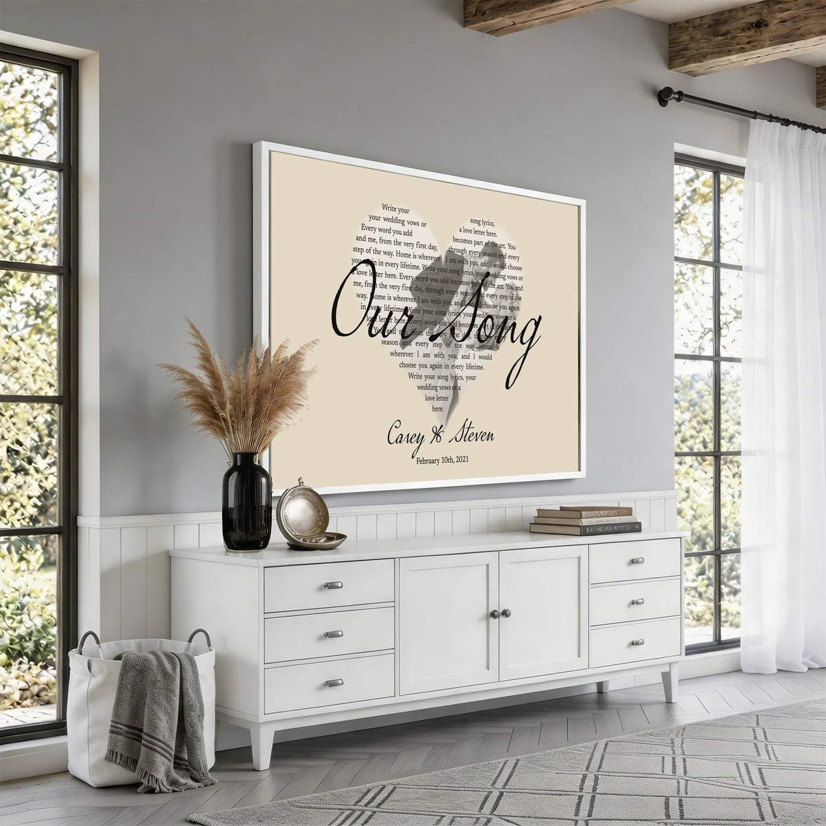 CSTM911D-MGV-CV-36X24 - Lyrics Heart Canvas Print – Personalized Song Lyrics in a Heart Shape Wall Art