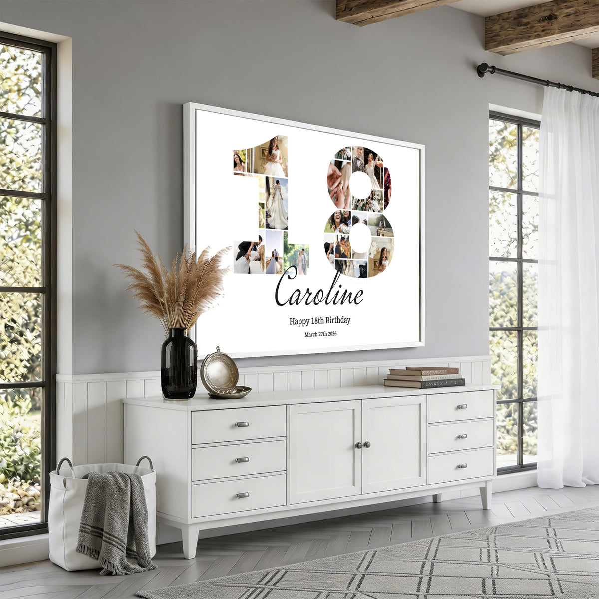 CSTM914DD-MGV-CV-36X24 - Number Photo Mosaic Canvas Print – Personalized Birthday Number Made of Your Photos