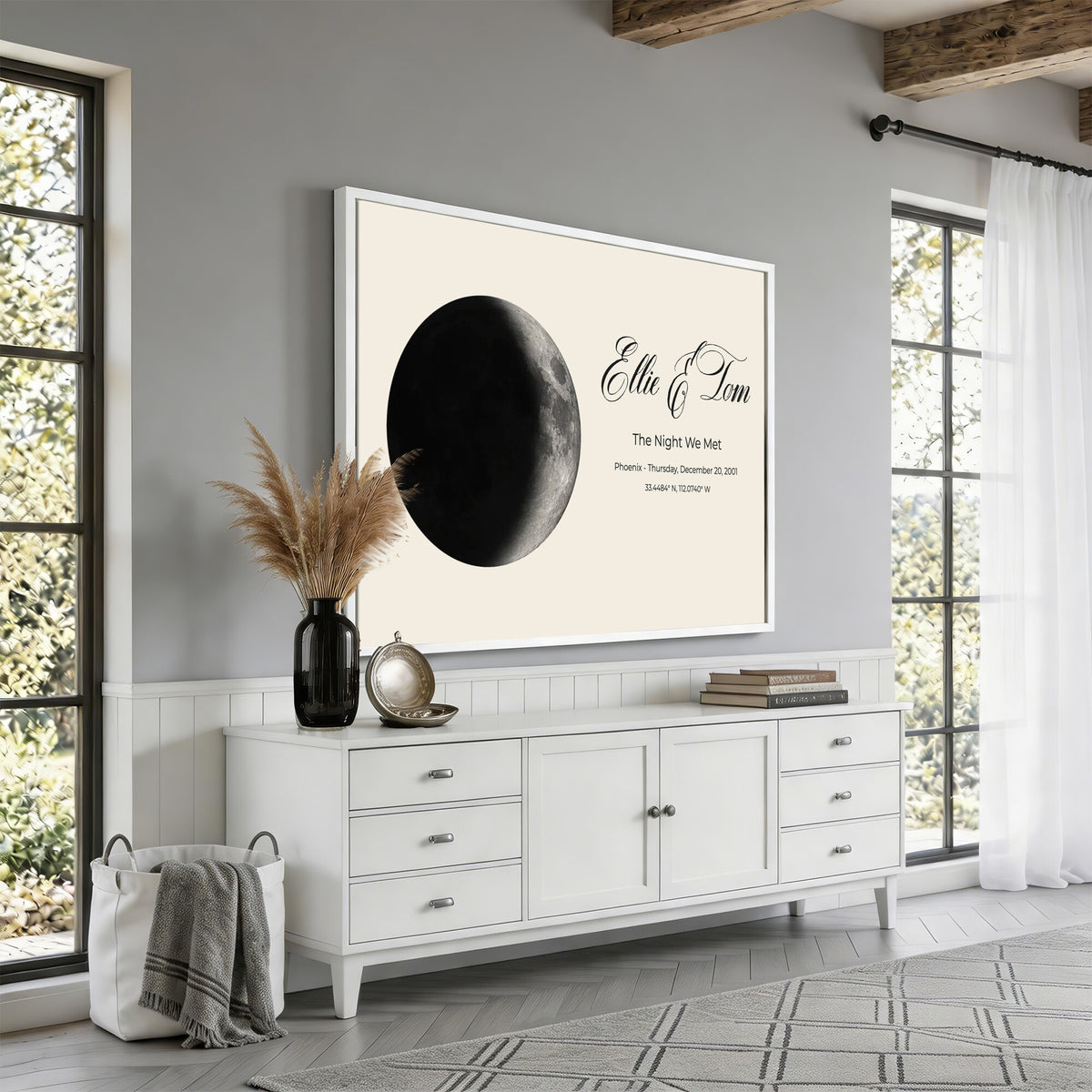 CSTM914MOON-MGV-CV-36X24 - Moon Phase Canvas Print – Personalized Moon from the Night You Met Wall Art