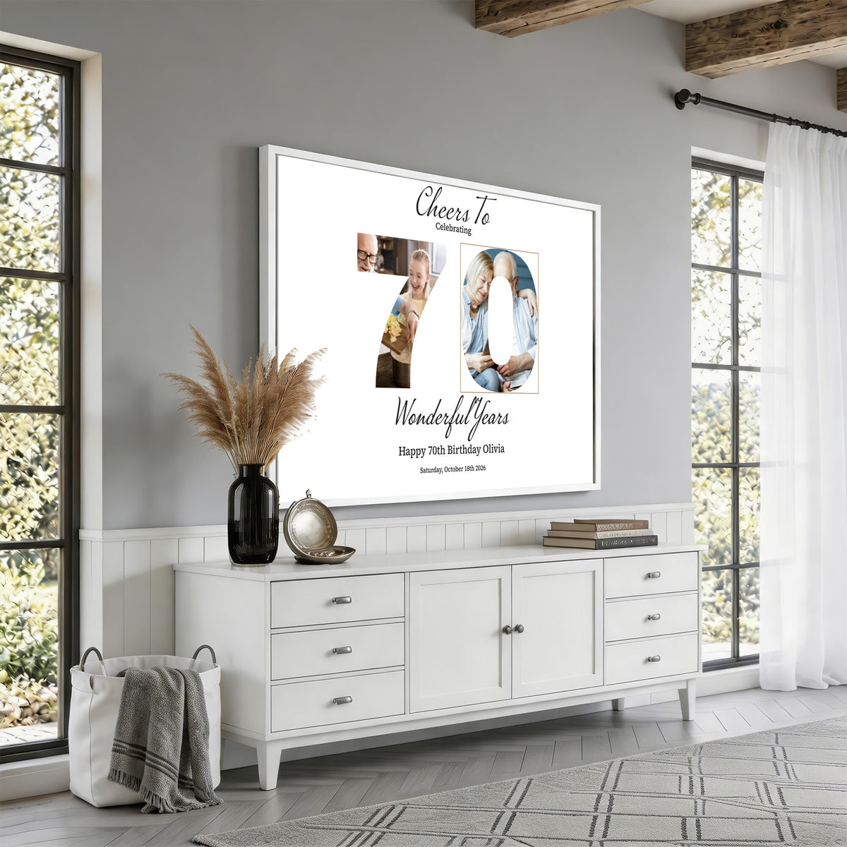 CSTM914DEDE-MGV-CV-36X24 - Number with Photo Canvas Print – Personalized Birthday Number Wall Art