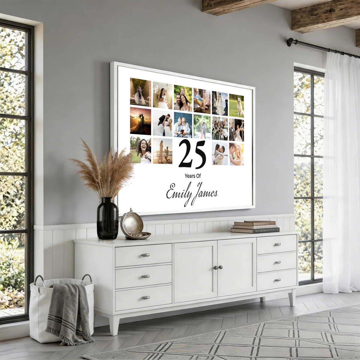CSTM914ANID-MGV-CV-36X24 - Photo Grid with Number Canvas Print – Personalized Birthday or Anniversary Photo Collage