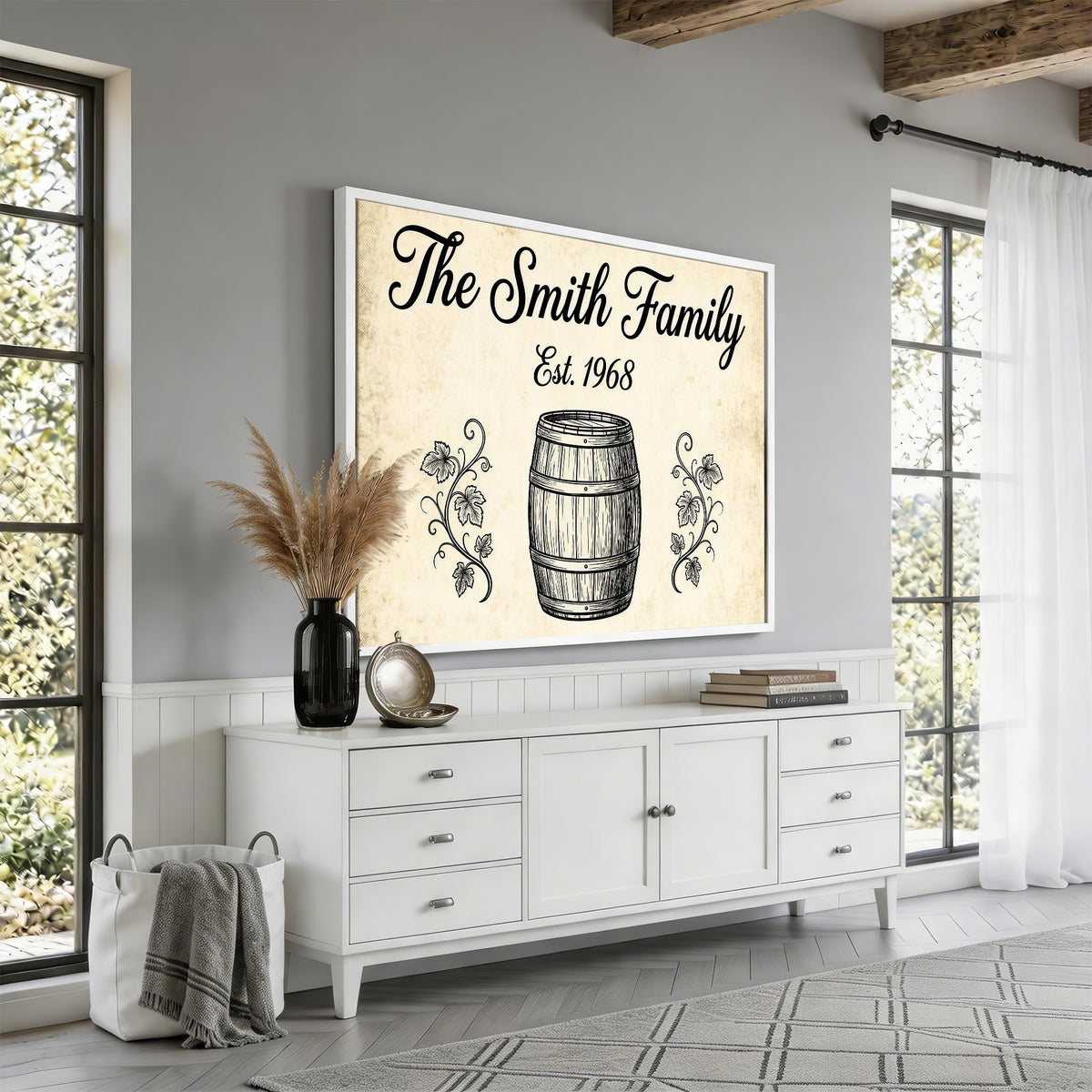 Custom family established sign, wine barrel design, print option