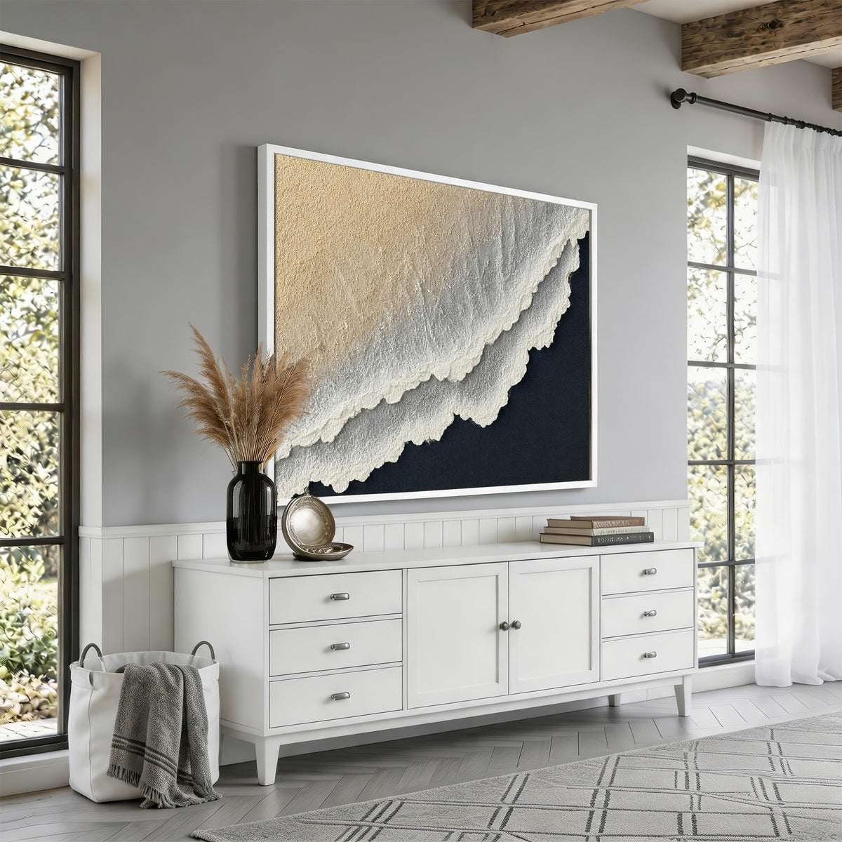 32969959-MGV-CV-24X16 - Abstract Ocean Wave Canvas Wall Art, Coastal Beach Wall Decor for Living Room