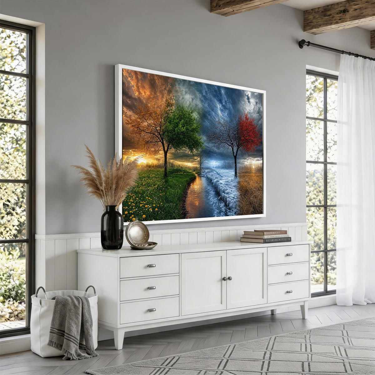61895574-MGV-CV-24X16 - Four Seasons Tree Canvas Wall Art, Nature Landscape Canvas Print for Living Room
