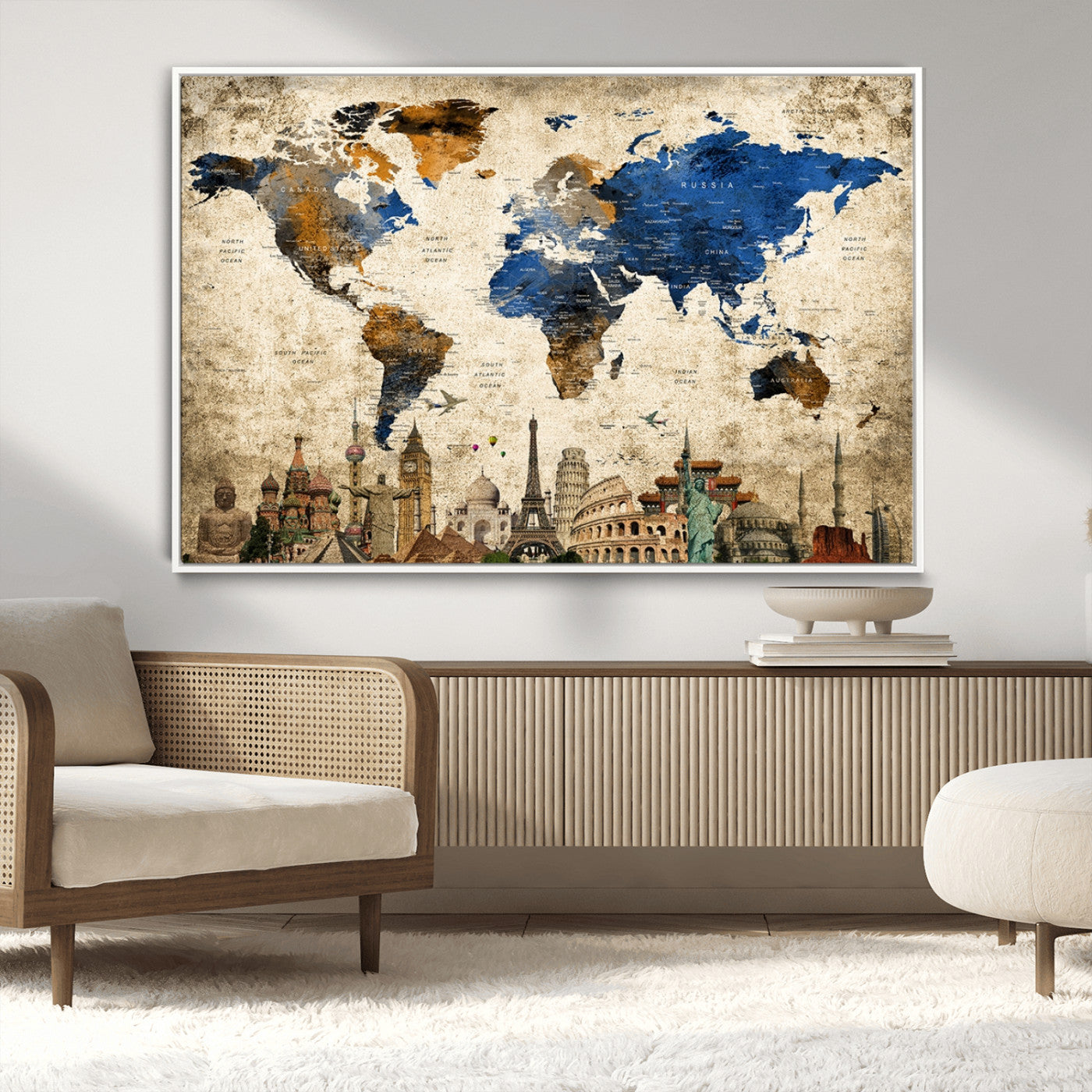 MGV-FC-36X24 - Push Pin World Map Canvas Print – Framed Wall Art for Couples to Track Their Travels – Anniversary