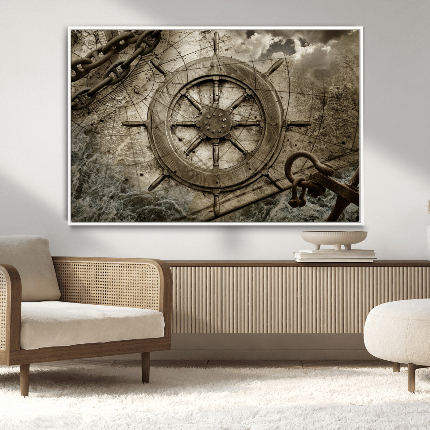 MGV-FC-36X24 - Wooden Ship Wheel Canvas Print, Multi Panel Canvas Wall Art Print