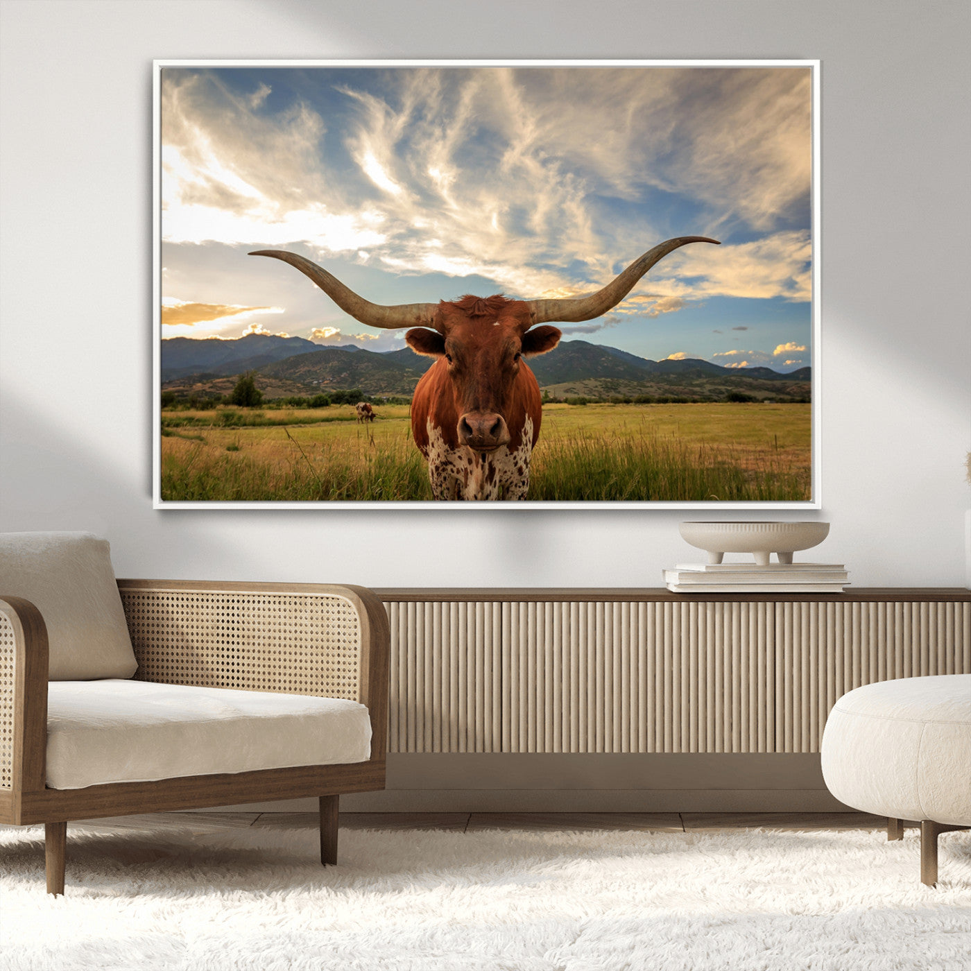 MGV-FC-36X24 - Texas Longhorn Canvas Wall Art – Majestic Triptych Animal Print – Rustic Western Decor for Living