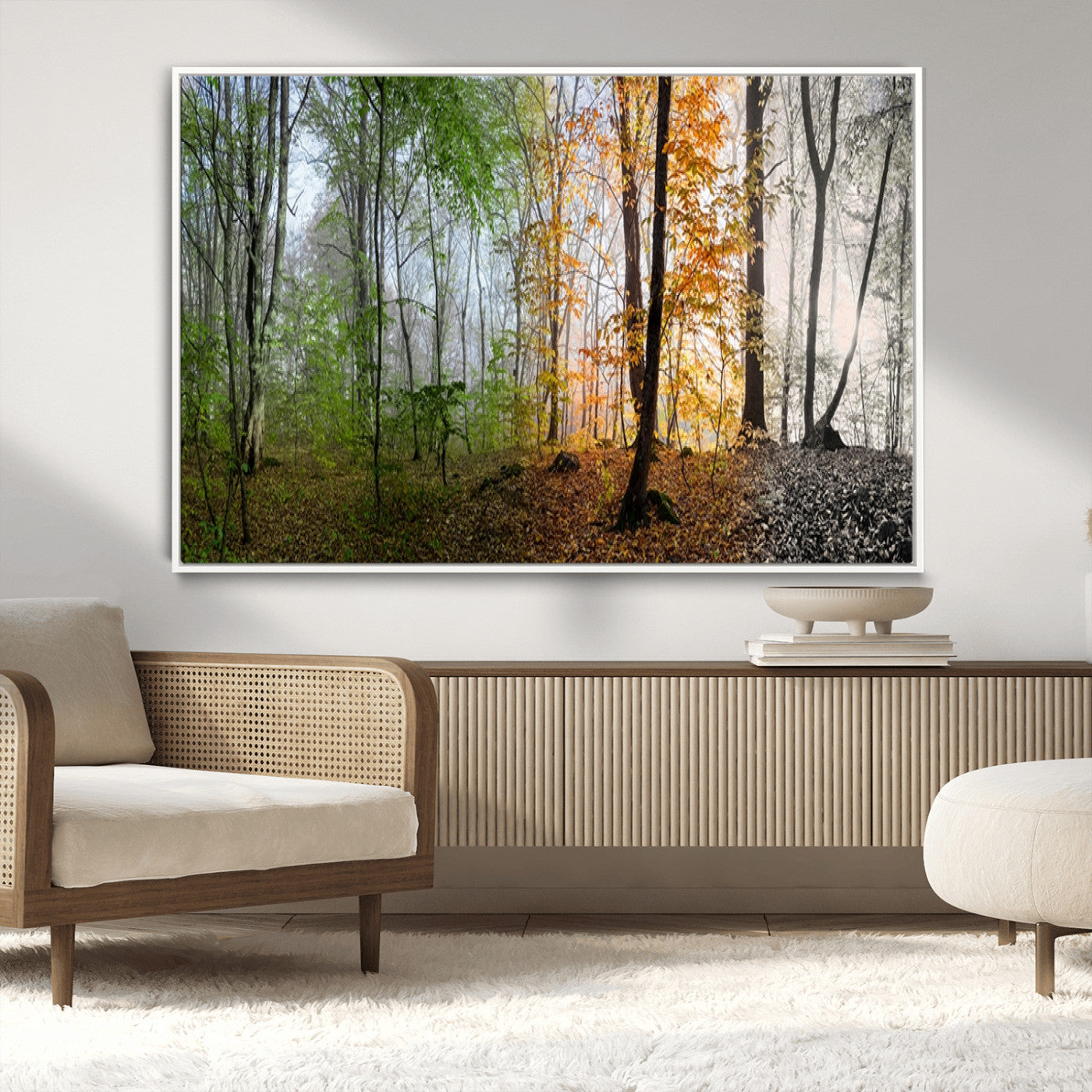 MGV-FC-36X24 - Four Seasons Wall Art Forest Canvas Print – Triptych Seasonal Nature Print – Landscape Decor for
