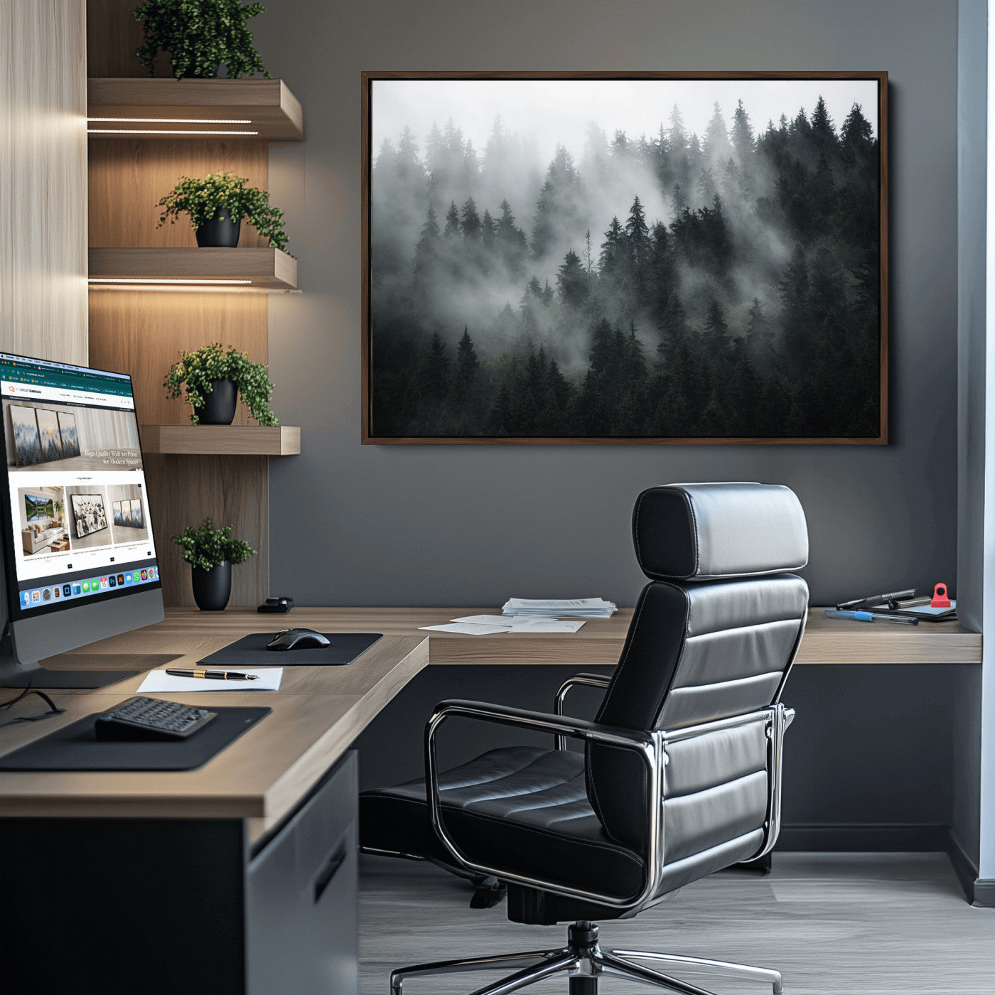 52359-MGV-CV-36X24-Foggy Forest Wall Art Canvas Print | 3 Panel Large Misty Landscape for Dining Room, Office, or Living Room | Ready to Hang Nature Deco