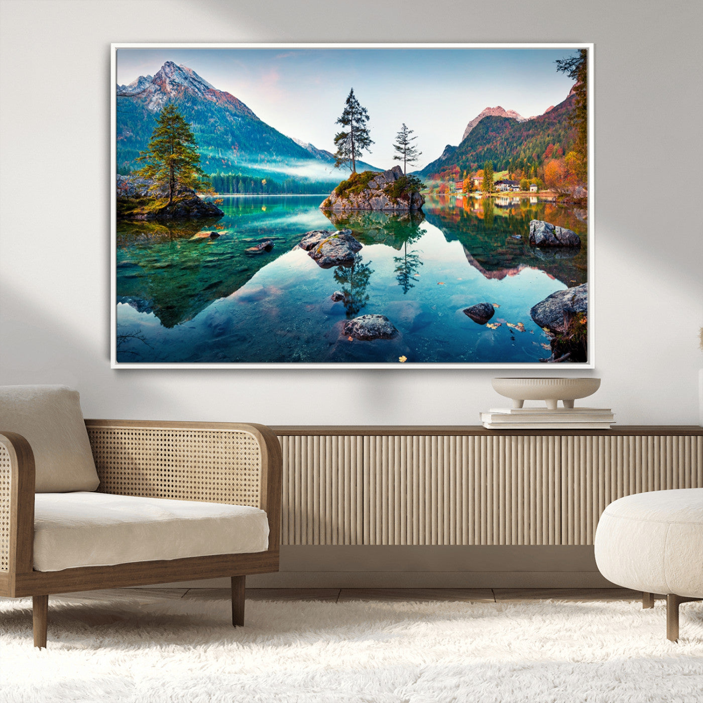 -Crystal Clear Lake Wall Art | Mountains Wall Art Canvas | 3 Panel Large Landscape Print for Dining