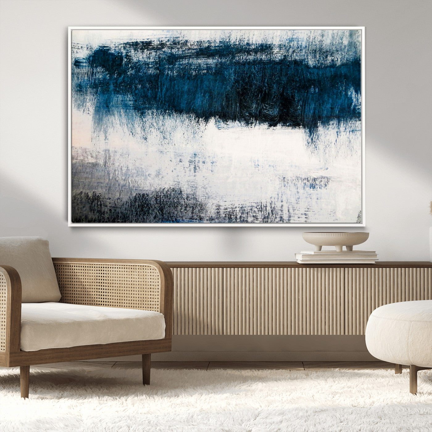 MGV-FC-36X24 - Abstract Blue and White Canvas Art | Large Wall Art for Modern Living Room Decor | Minimalist