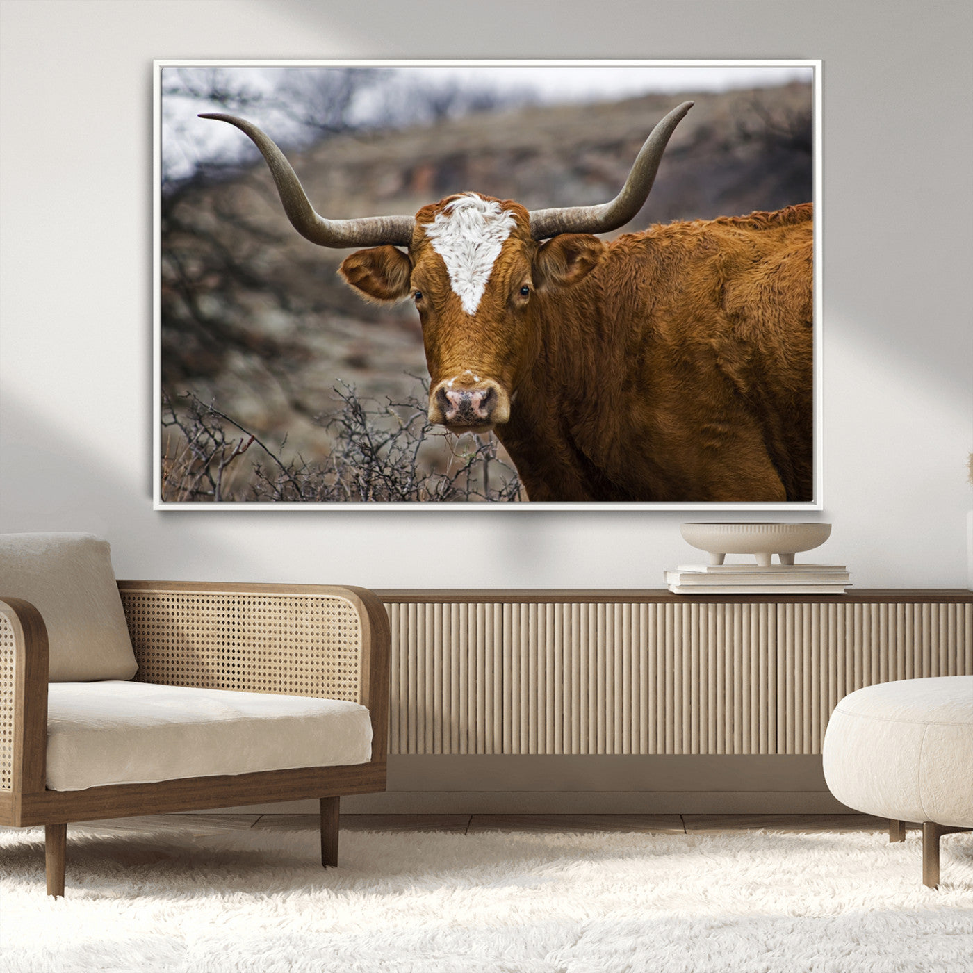 MGV-FC-36X24 - Texas Longhorn Canvas Wall Art - Longhorn Steer Canvas Wall Art Print- Rustic Western Animal Print,