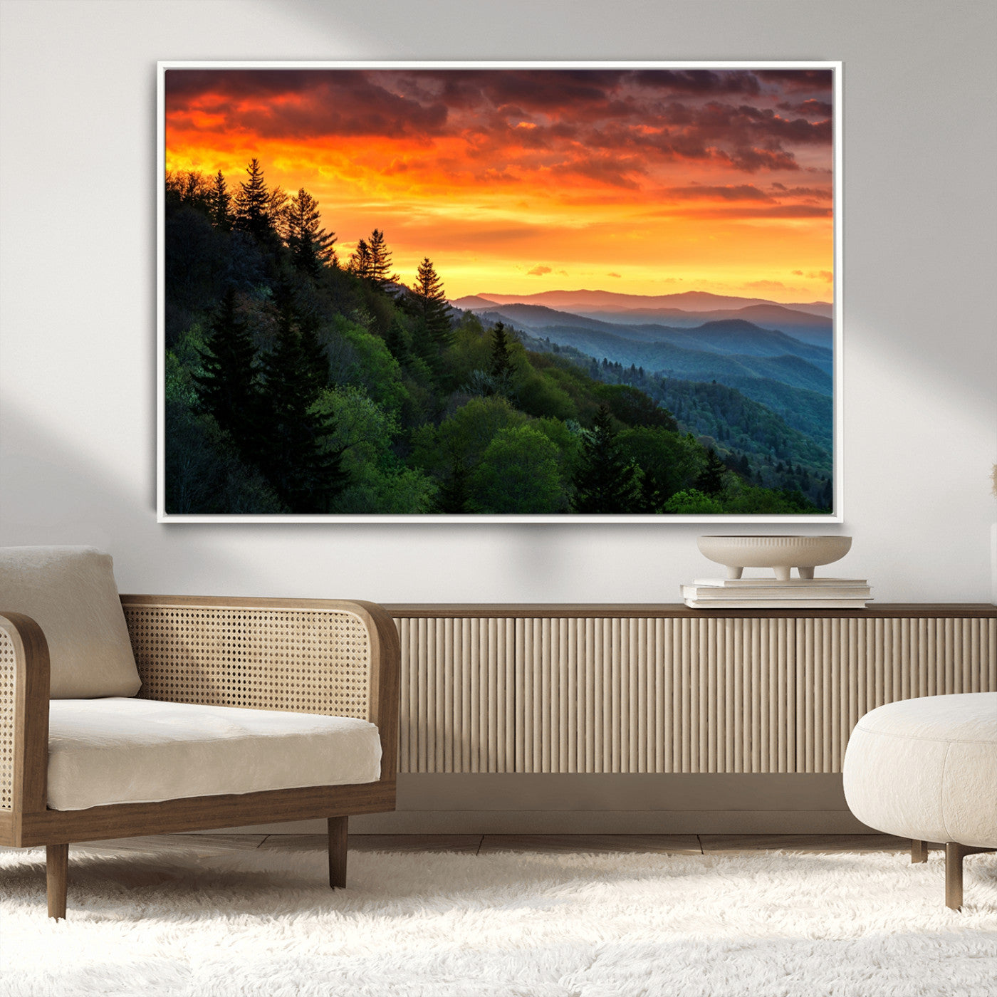 MGV-FC-36X24 - Great Smoky Mountains Sunset Wall Art Canvas Print | 3 Panel Large Nature Landscape Photography for