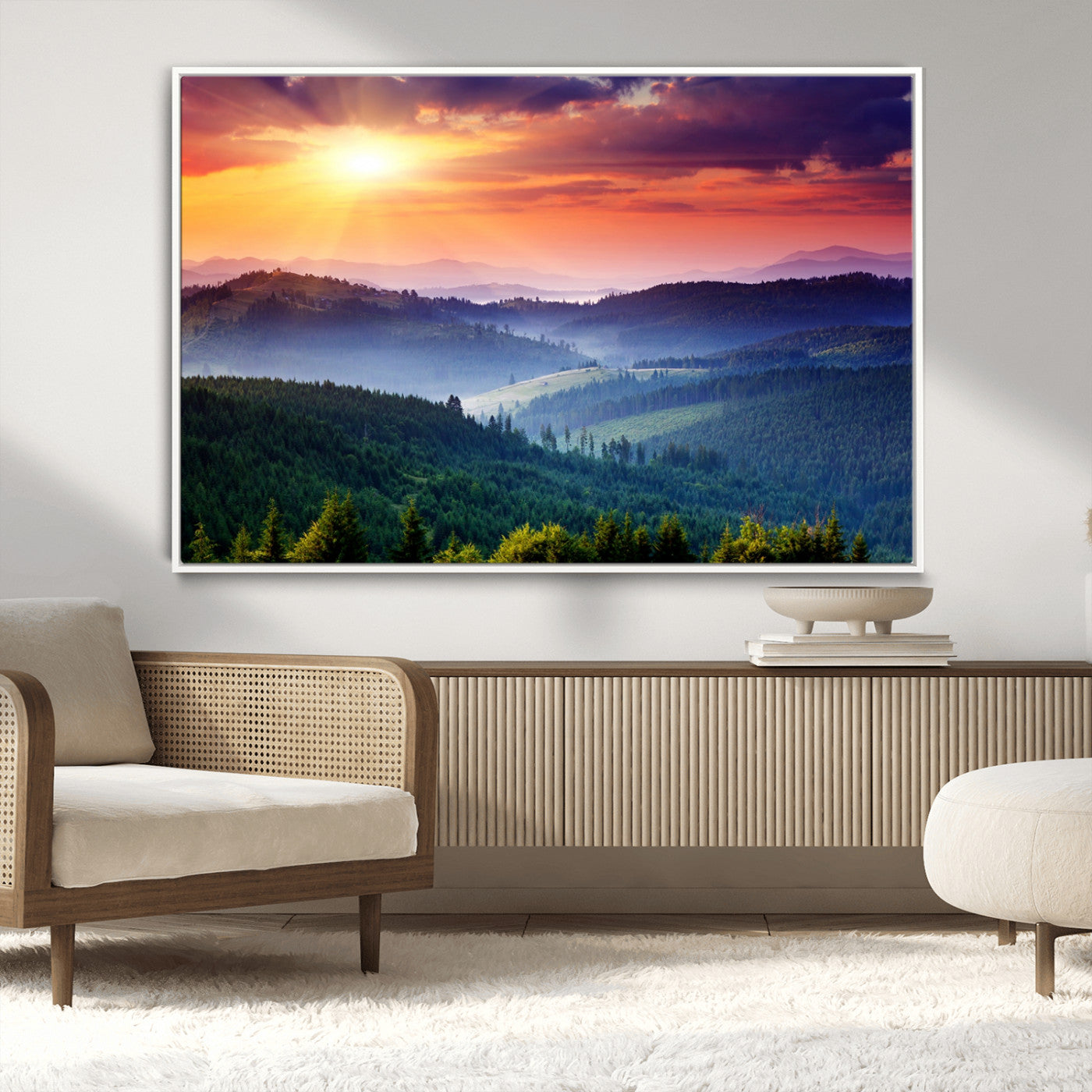 MGV-FC-36X24 - Beautiful Sunset over Hills Forest Landscape Canvas Wall Art Print