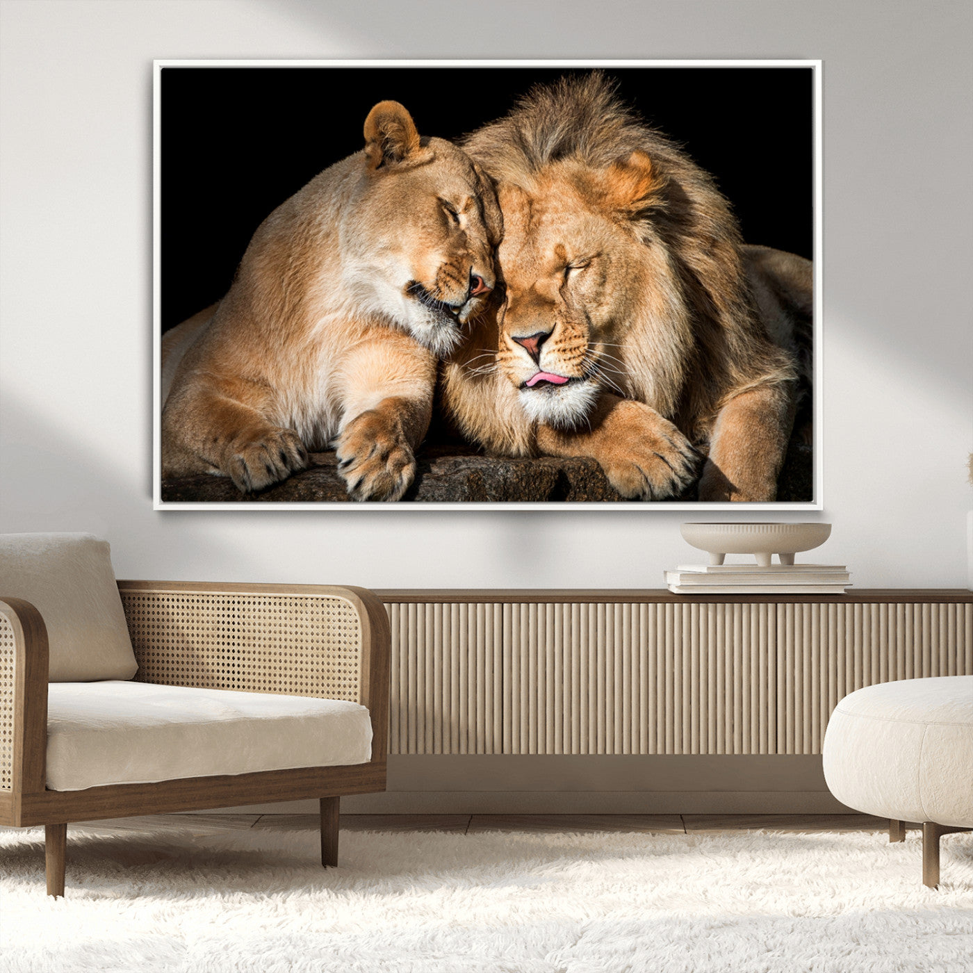 MGV-FC-36X24 - Lion and Lioness Wall Art Print Canvas | 3-Panel African Wildlife Canvas Print | Animal-Themed Art
