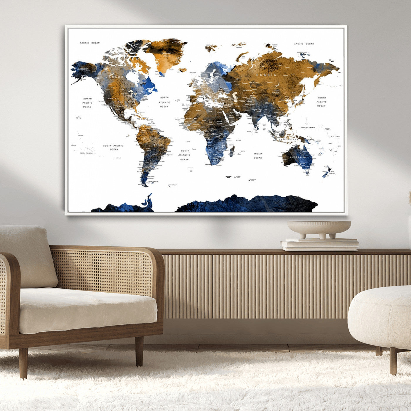 MGV-FC-36X24 - World Map Wall Art Canvas Print for Home and Office Decor