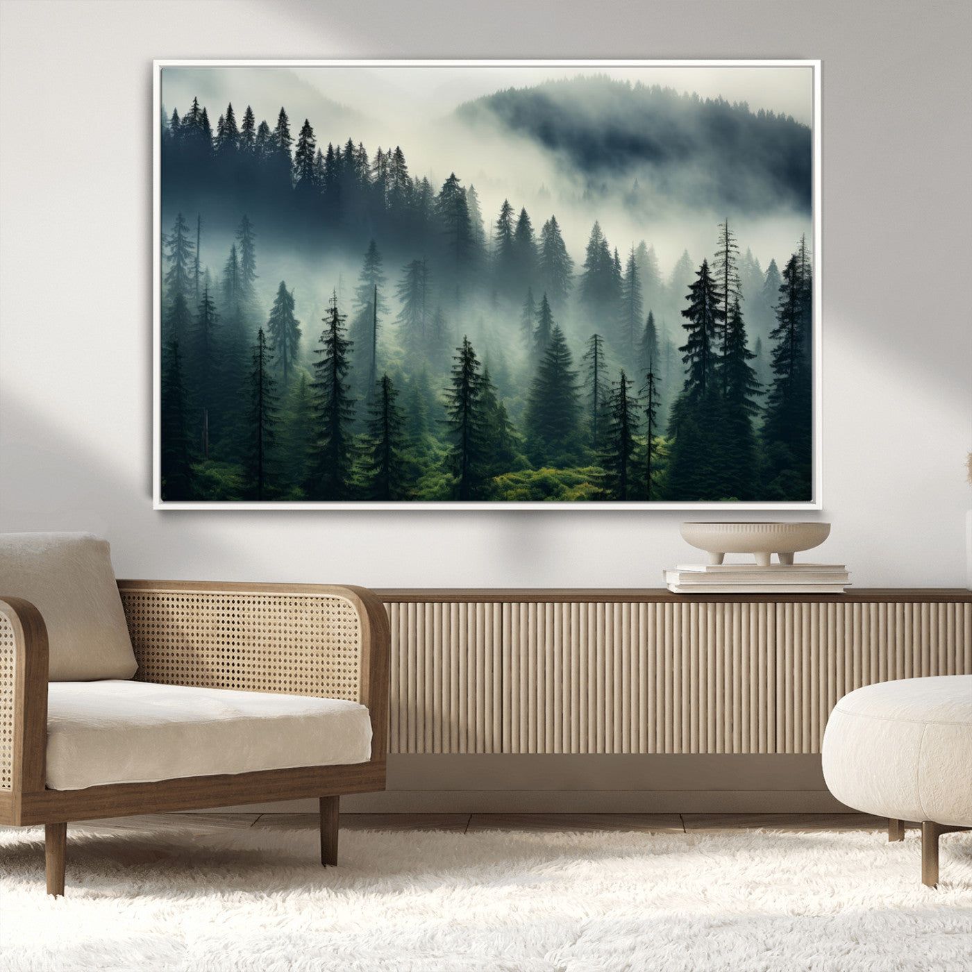 MGV-FC-36X24 - Captivating Misty Forest Wall Art Premium Canvas Print a Foggy and Serene Atmosphere
