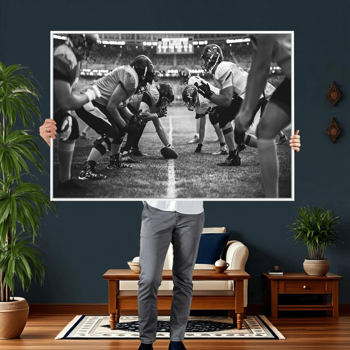 13273-MGV-CV-36X24 - American Football Wall Art Canvas Print Framed Stadium Sport